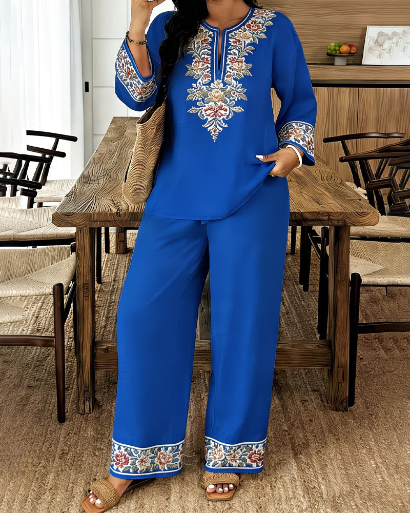 Ensemble Fleur Manche Longue Style Ethnique