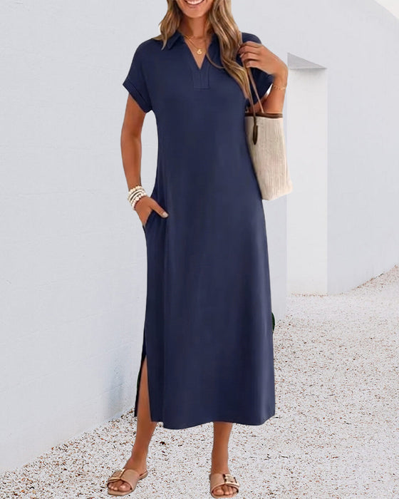 Robe Col Polo Fente Drapé Tricot