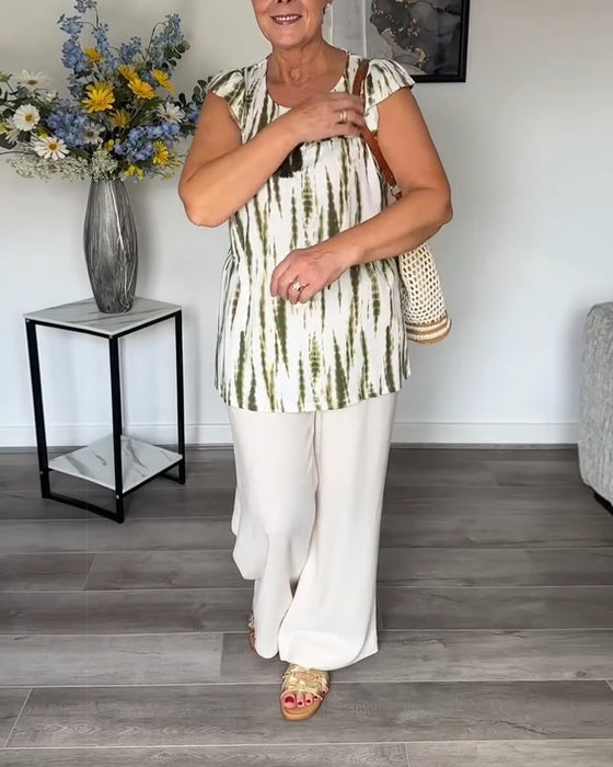 Blouse Manches Feuille De Lotus Pompon Tie-Dye