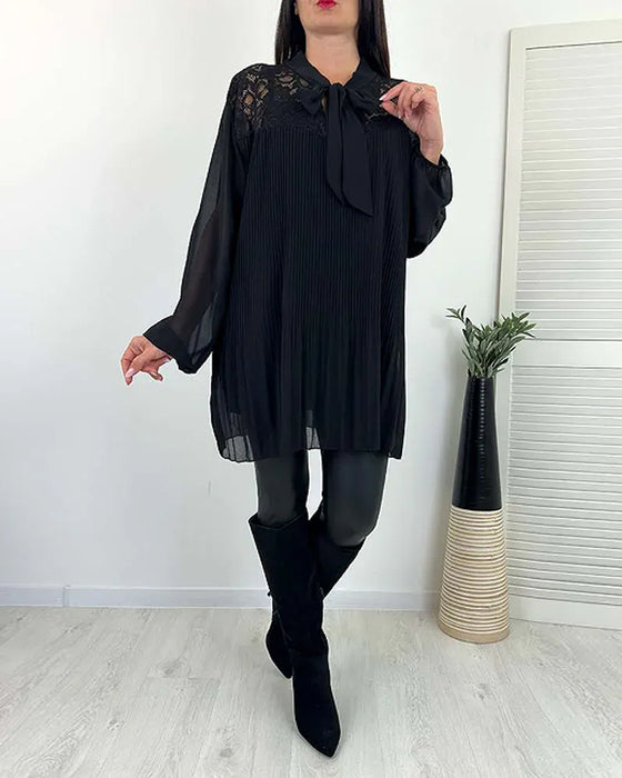 Blouse Unie Ample À Ruban Et Plissés