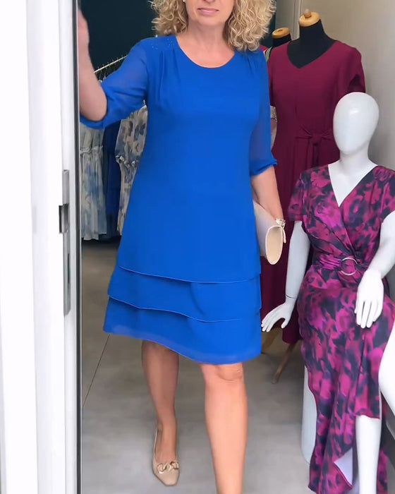 Robe Manche Demi Col Rond Double Couche Superposée