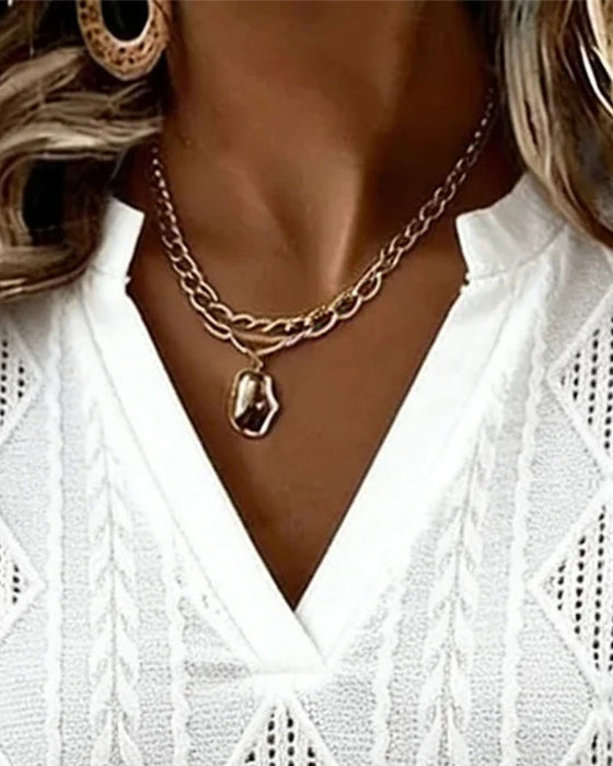 Blouse Diamond Hollow Out Col V