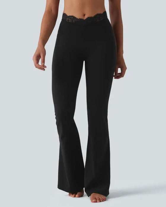 Pantalon Dentelle Taille Légèrement Évasé Yoga