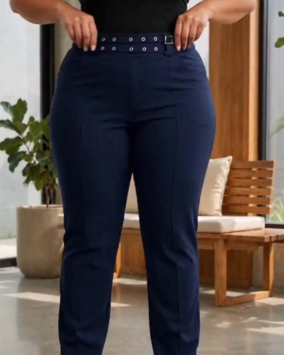Pantalon Élégant Taille Haute Slim Fit Long