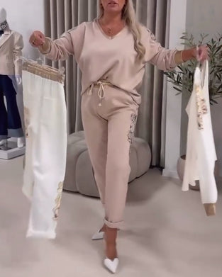 Costume Pull Décontracté à Manches Longues Col V