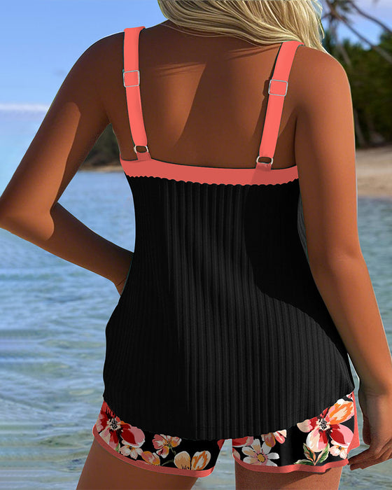 Tankini Col En V Imprimé Boxer De Sport