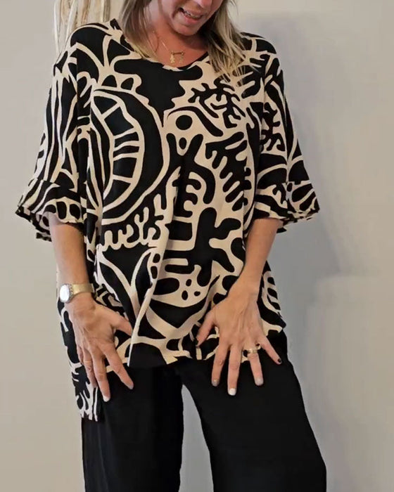 Haut Imprimé Botanique Abstrait Ample