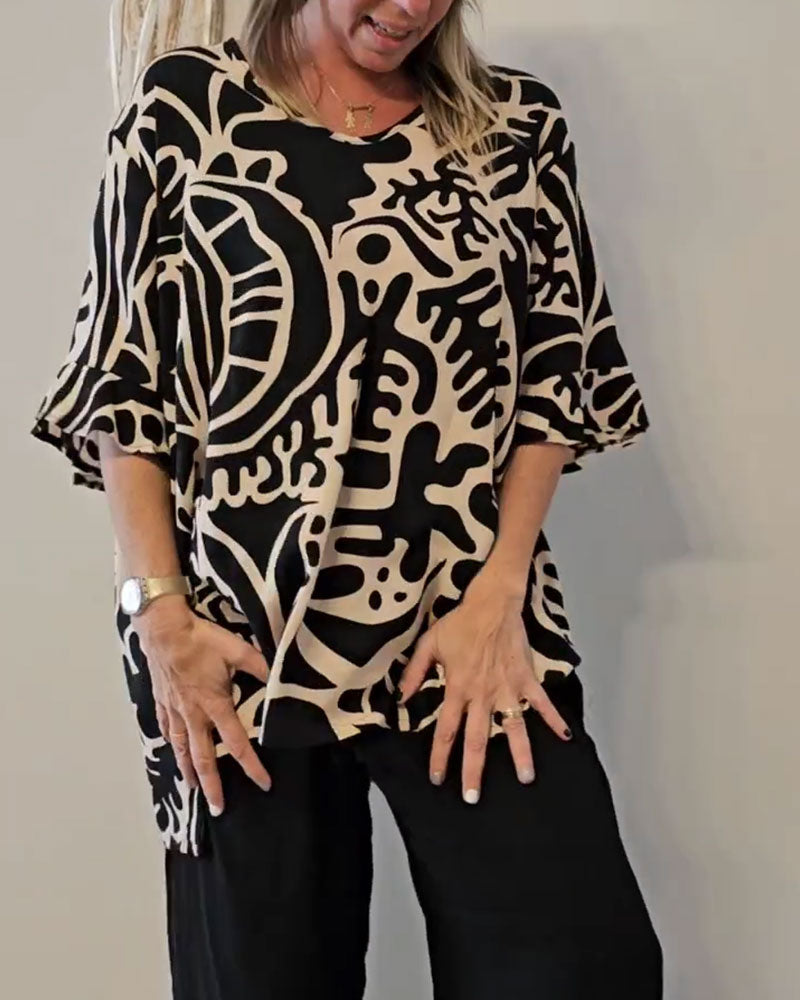 Haut Imprimé Botanique Abstrait Ample