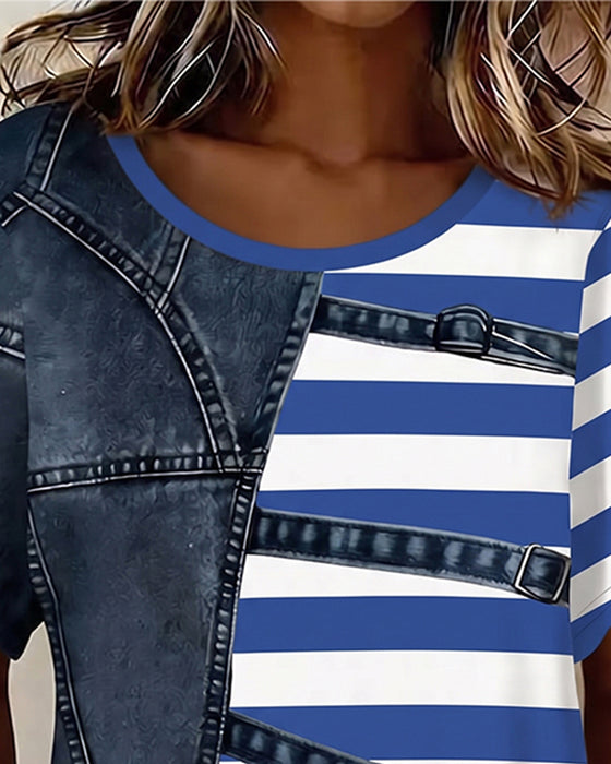 T-Shirt Rayure Patchwork Imprimé