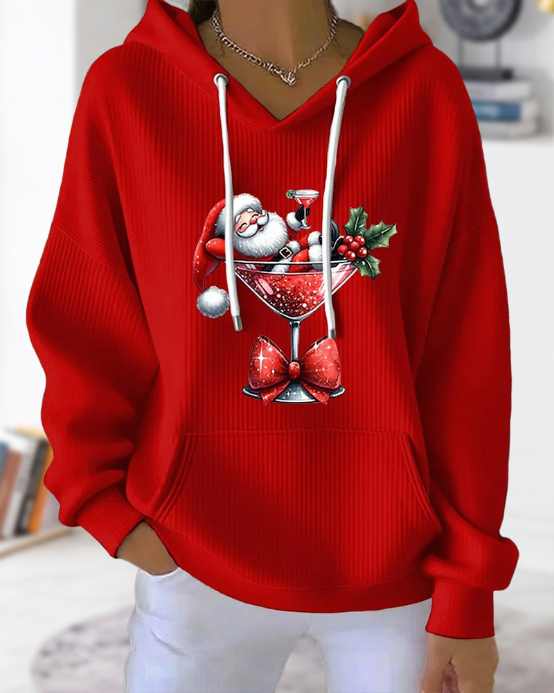 Sweat à Capuche Avec Imprimé De Père Noël Et Verre De Vin, Design à Capuche