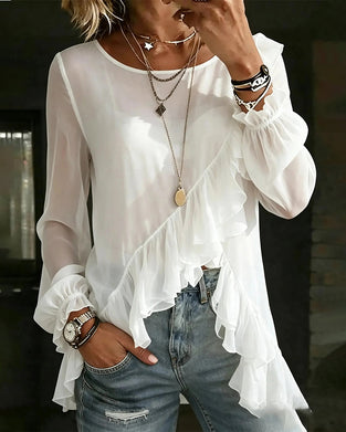 Blouse Coupe Bias Volant Manche Longue