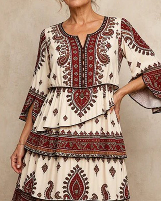 Robe Imprimée Col Rond Manche Courte
