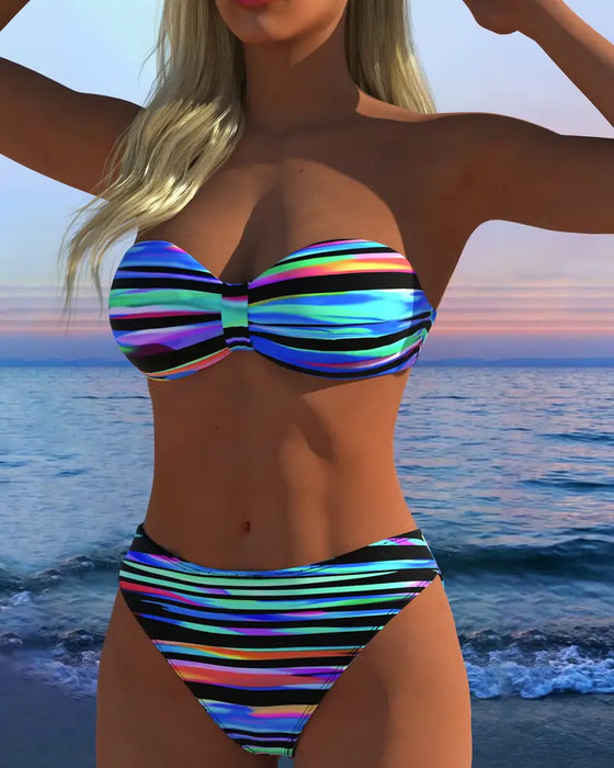 Maillot De Bain Sexy À Rayures Arc-En-Ciel
