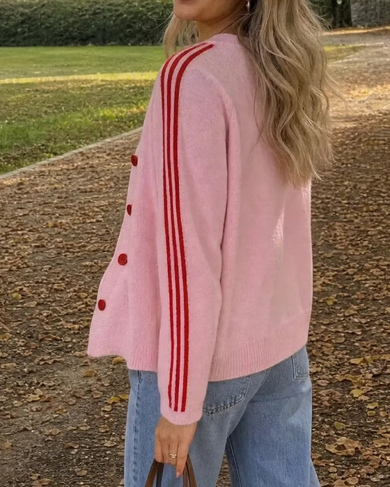Cardigan Rayé 3/4 Manche Bouton