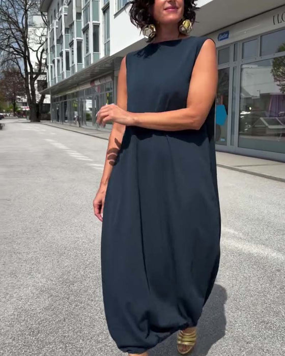 Robe Col Mock Sans Manches Lâche