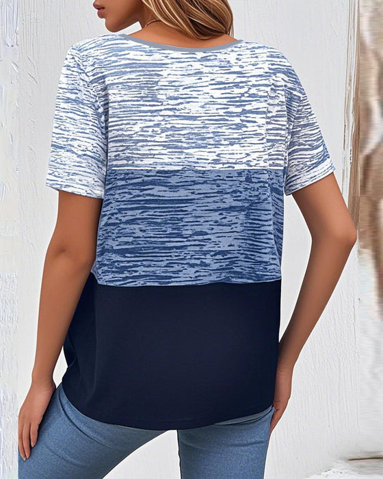 T-shirt Col Rond Manches Courtes Couleur Contrastée