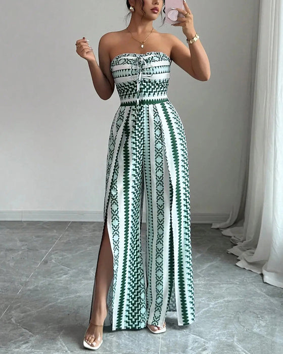 Jumpsuit Géométrique Bandeau Fente Jambe Large