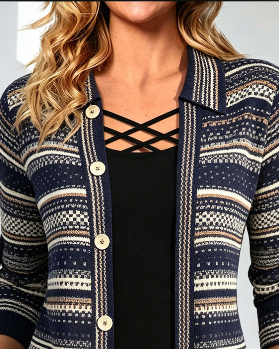 Blouse Bohème Rayure Revers Fausse Superposition