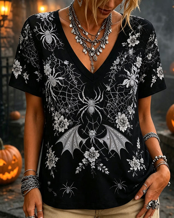 T-Shirt Imprimé Col V Manches Courtes