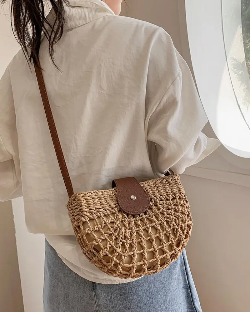 Sac Boho Forme Semi-Circulaire Creux Paille
