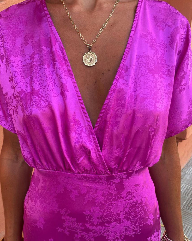 Robe élégante taille V profond de couleur unie