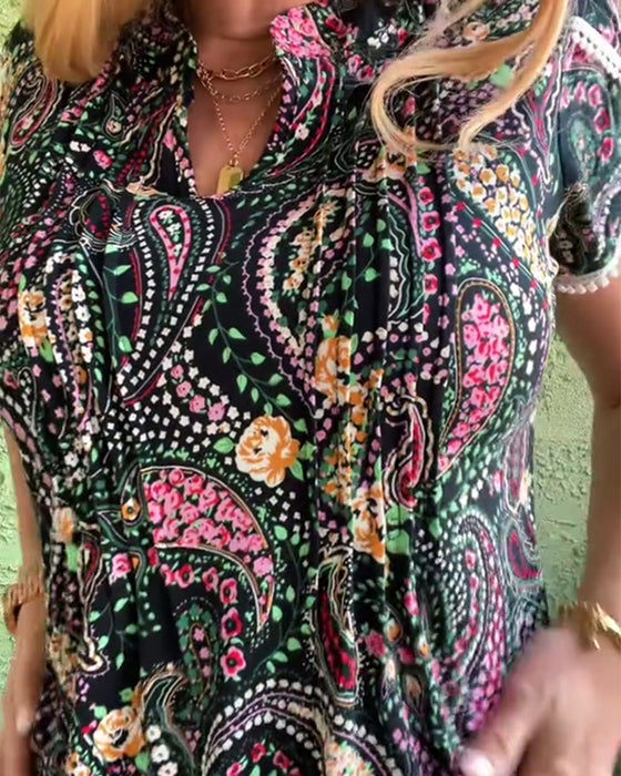 Blouse Manche Pétale Plissée Imprimée