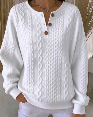 Sweat-Shirt Col V Boutonné Tresse Uni