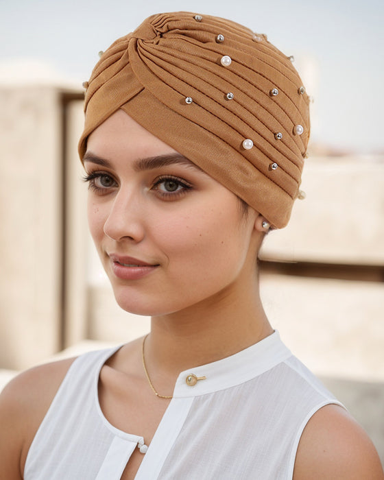 Chapeau Perle Plissé Pré-Noué Turban