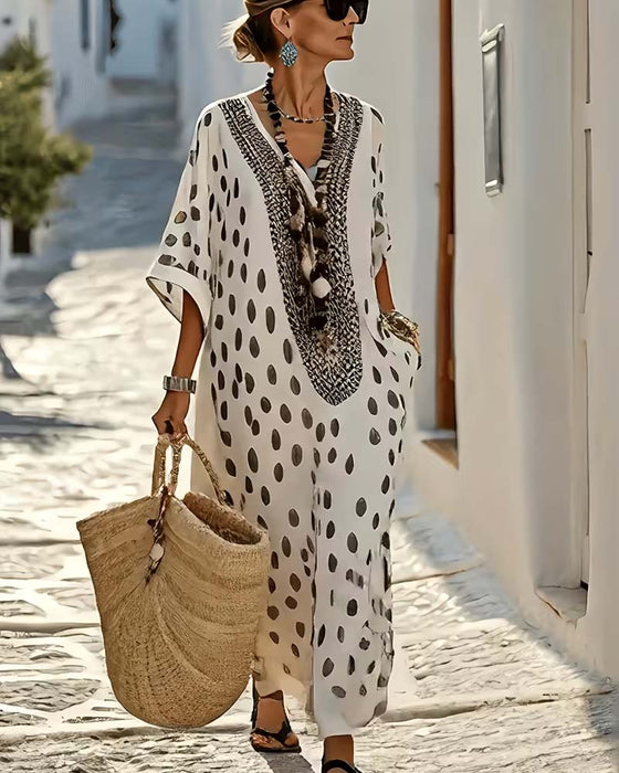 Robe Col V À Pois Resort Imprimé