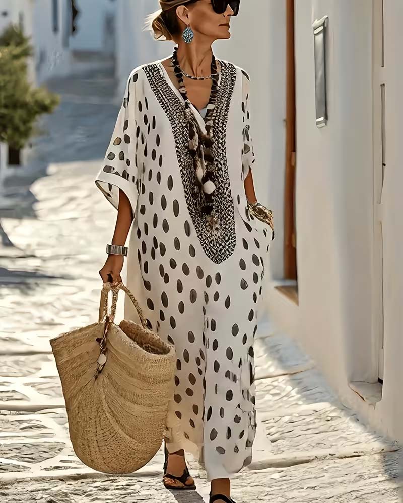 Robe Col V À Pois Resort Imprimé