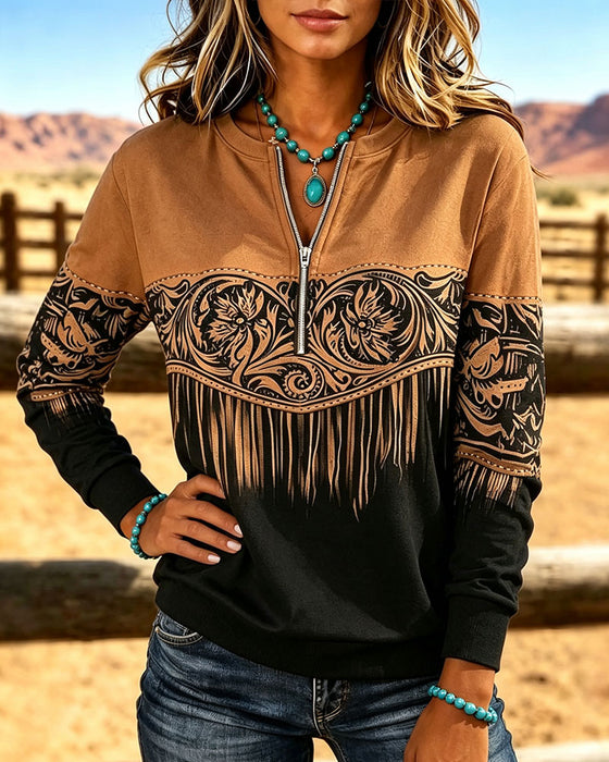 Sweatshirt Imprimé Fermeture Éclair Manche Longue