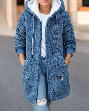 Manteau Polaire Doublé Fermeture Éclair Poche À Capuche
