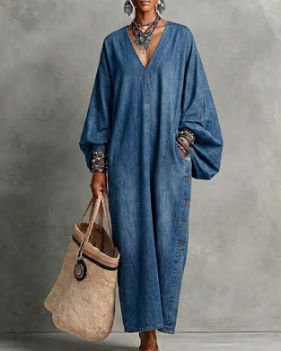 Robe Col V Poche Décontractée
