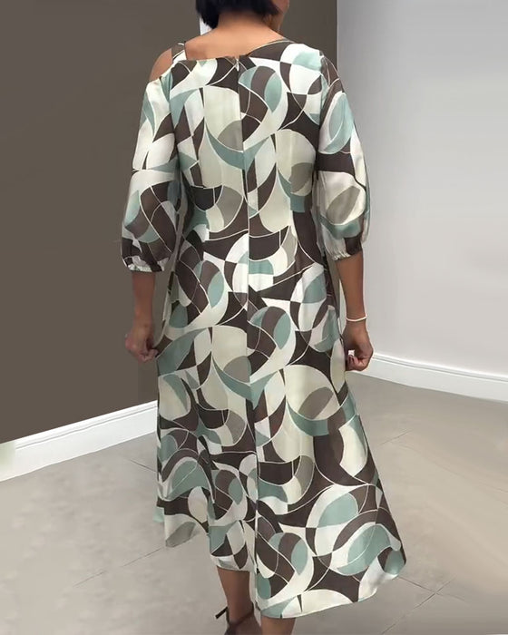 Robe Épaule Dénudée Bretelle Fine Manche Mi-Longue