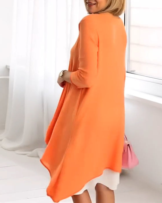 Ensemble à Imprimé Floral Patchwork à Manches Longues