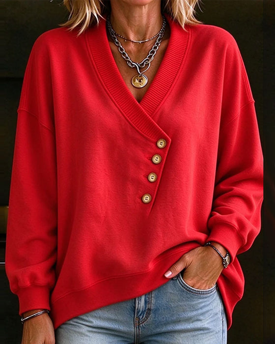 Sweat Diagonal Bouton Col En V Pull