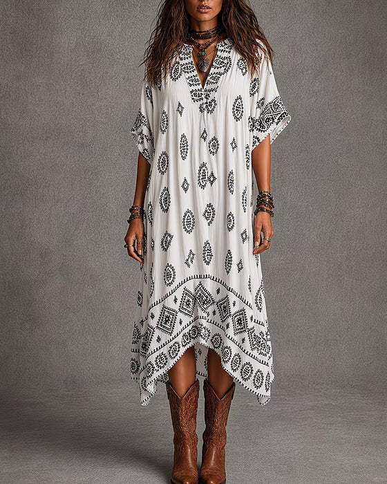 Robe Col V Imprimé Manches Courtes
