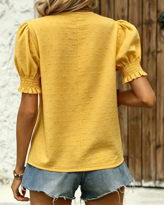 Blouse Manche Bouffante Col V Jacquard