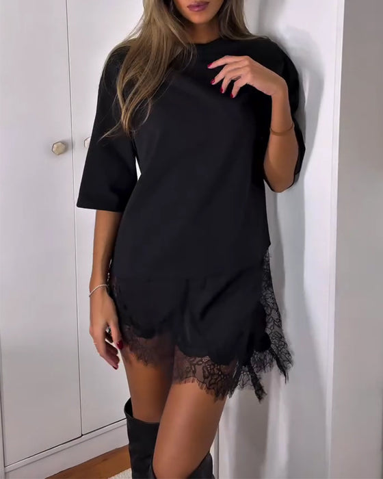 Robe Décontractée Manches Courtes Patchwork