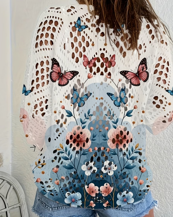Pullover Papillon Fleuri Découpe