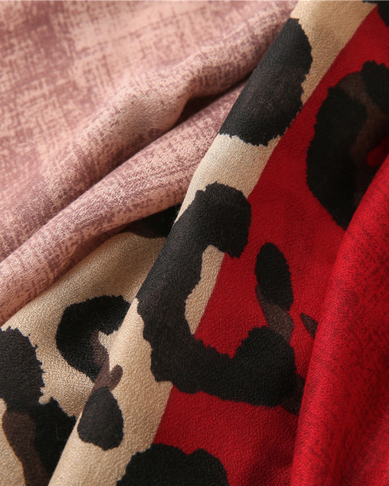Écharpe Femme Léopard Patchwork Imprimé Franges Châle