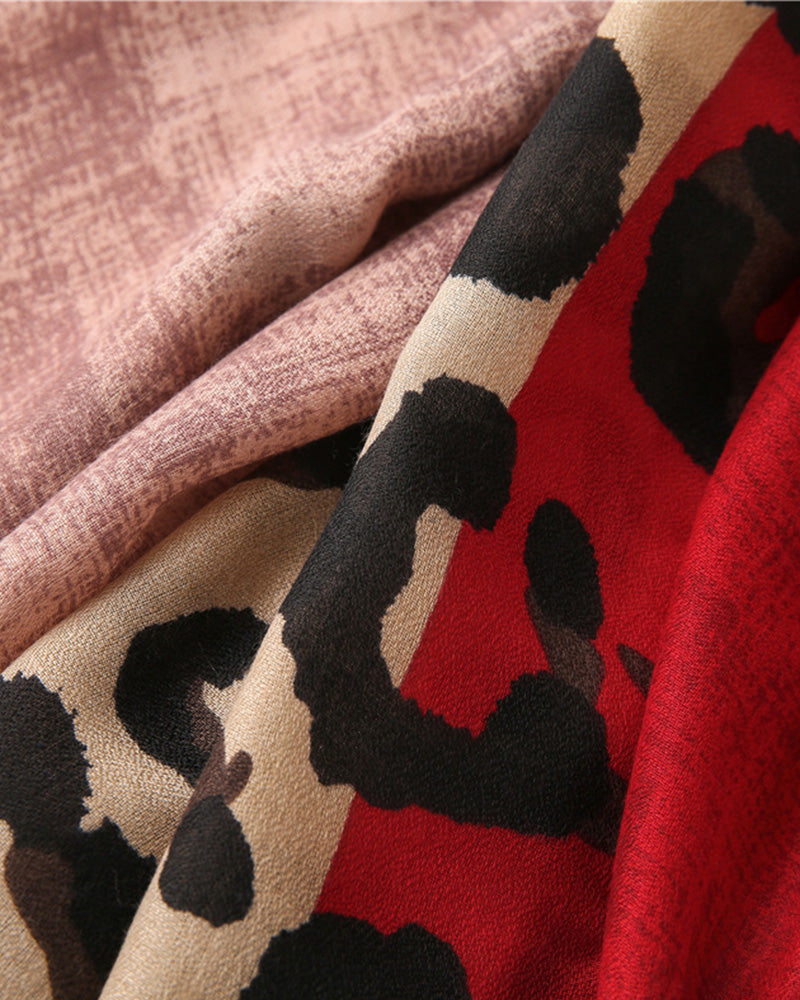 Écharpe Femme Léopard Patchwork Imprimé Franges Châle