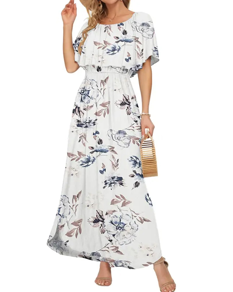 Robe Élégante Lavage À L'encre Fleurie Maxi