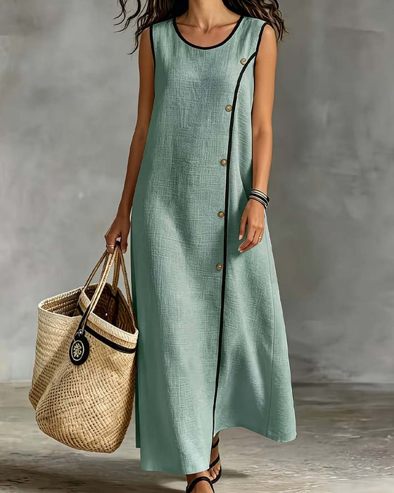 Robe Sans Manches Contraste Côté Bouton