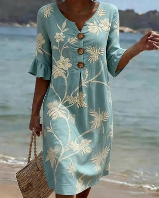 Robe Petite Col En V Volant Manche 3/4