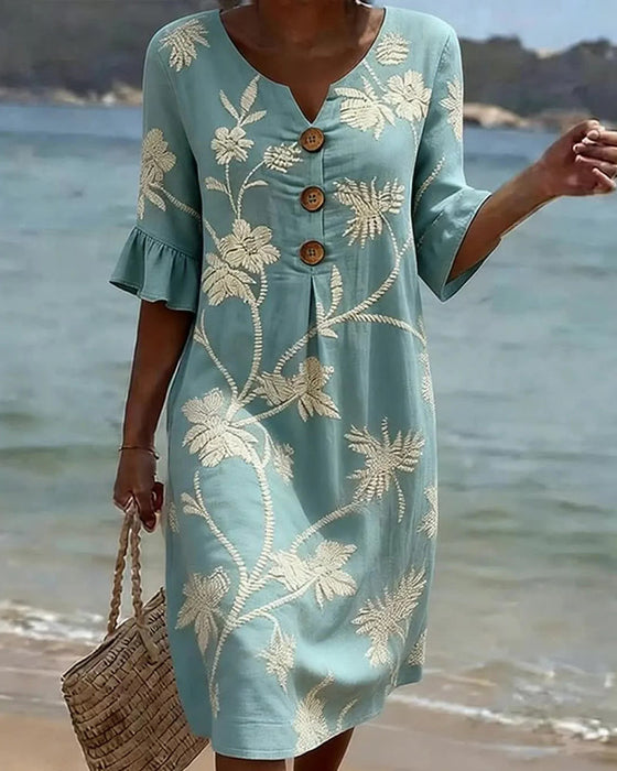 Robe Petite Col En V Volant Manche 3/4