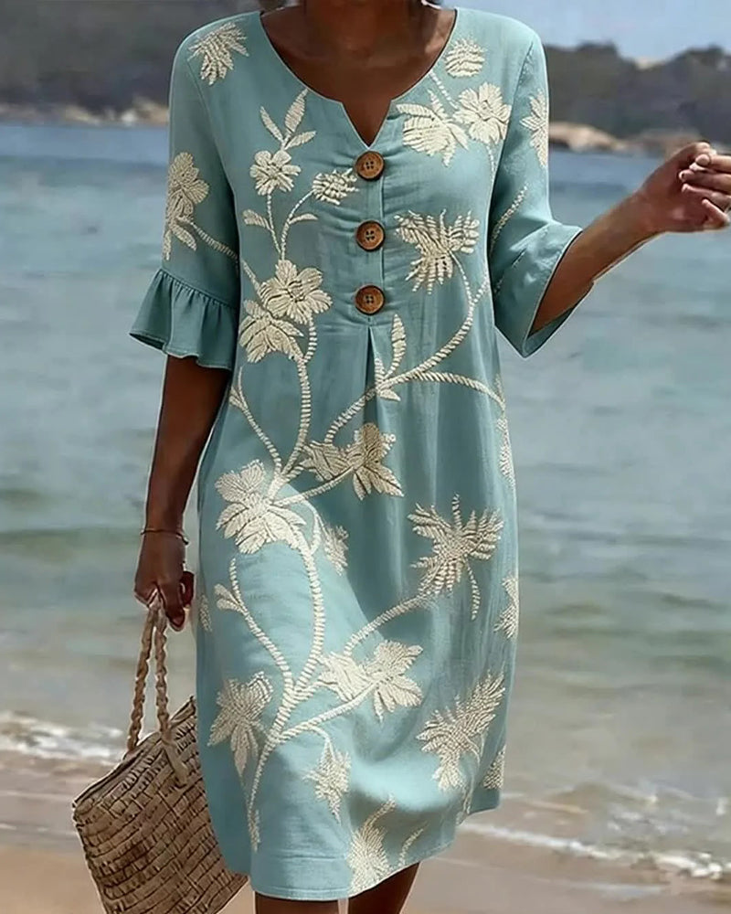 Robe Petite Col En V Volant Manche 3/4