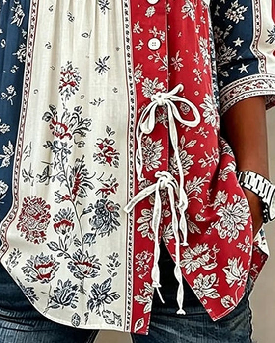 Chemisier Drapeau Patchwork Imprimé Lacets