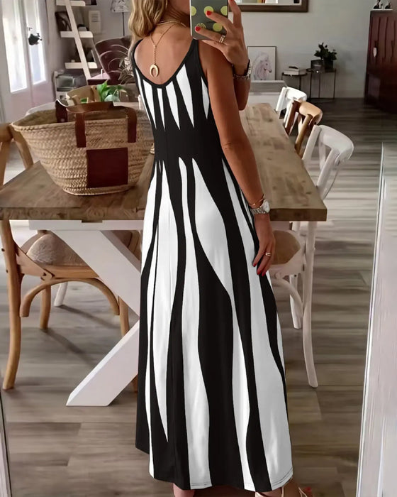 Robe Rayée Patchwork Bretelles Col V