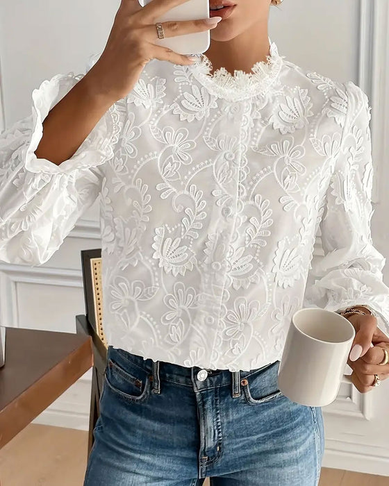 Blouse En Dentelle Brodée À Manches Longues